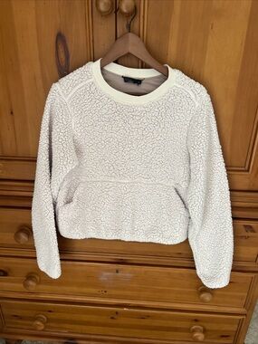 prAna Cozy Cream Polar Escape Sherpa Pullover Cropped Sweatshirt Size Medium